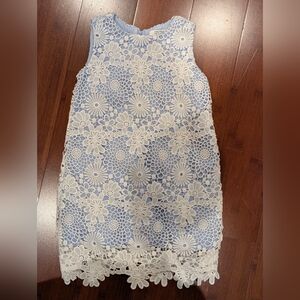 Miss Mona MOUSE Dress Blue Lining White Floral Lace Overlay Size 5